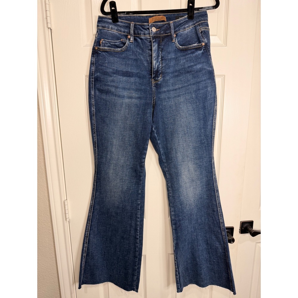 #B JUDY BLUE Flare Stretch Jeans 14W Blue High Rise Raw‎ Hem w: 32" - 38"